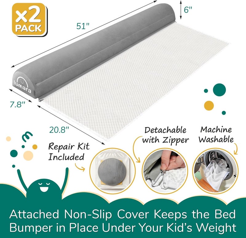 LUMARA Inflatable Bed Rail for Toddlers 2 Pack - Portable Travel Bed Bumpers for Kids Fits Twin Full Queen King Size Beds - Non-Slip Safety Guard Rails - Image 2
